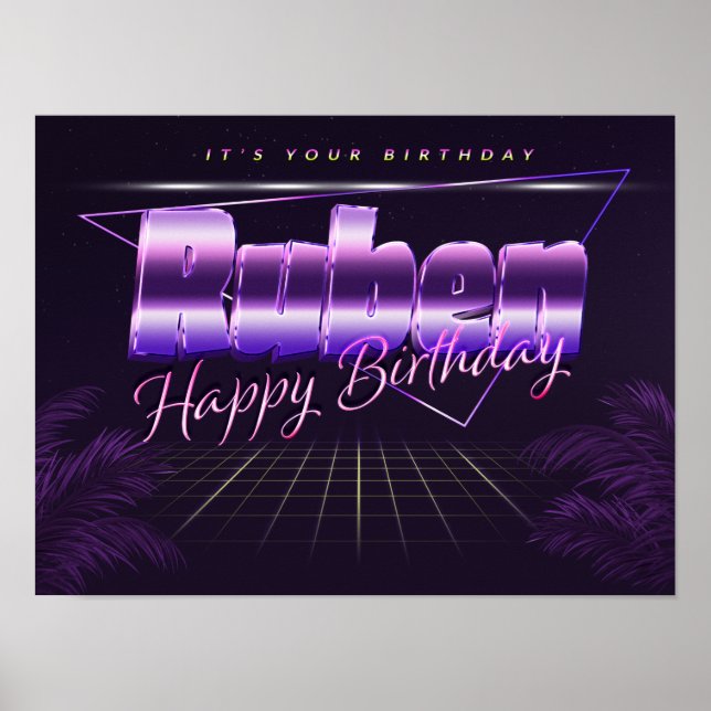 Ruben Name Vorname lila retro Poster Geburtstag (Front)