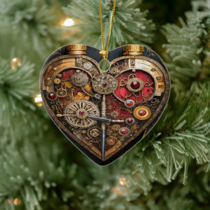 Rubies And Gears Heart Steampunk Series Ceramic Tree Decoration