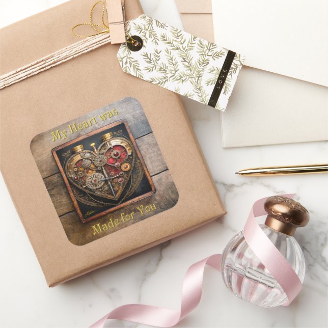 Rubies And Gears Heart Steampunk Series Square Sticker (Gifting)