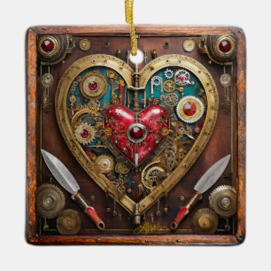 Rubies And Knives Heart Steampunk Series Ceramic Ornament