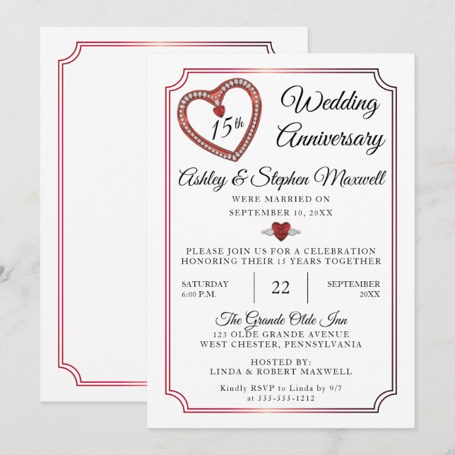 Rubies | Diamonds 15th Wedding Anniversary Party Invitation (Front/Back)