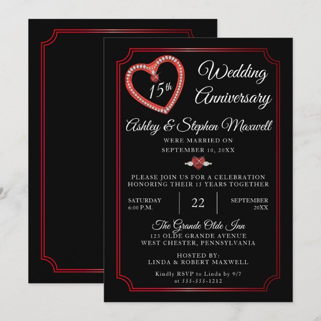 Rubies | Diamonds 15th Wedding Anniversary Party Invitation (Front/Back)