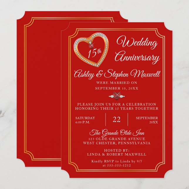 Rubies | Diamonds 15th Wedding Anniversary Party Invitation (Front/Back)