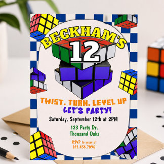 Rubik's Cube Birthday | Puzzle Cube Party Invitation