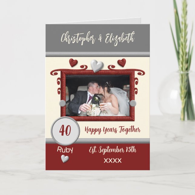 Ruby 40th anniversary add photo names grey card (Front)