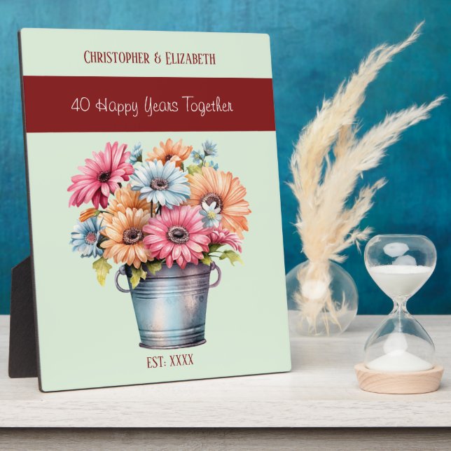 Ruby 40th anniversary flowers names green plaque (Side)