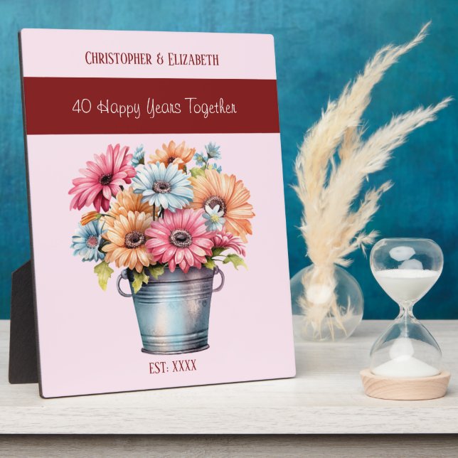 Ruby 40th anniversary flowers names pink plaque (Side)