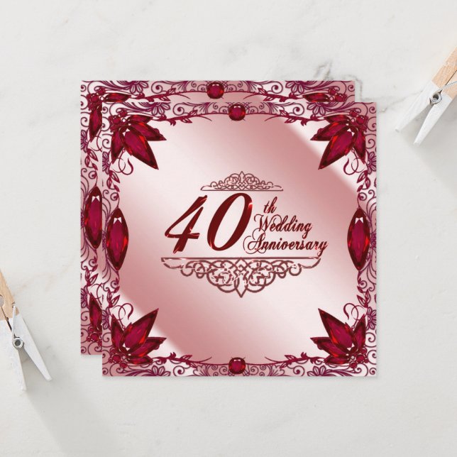 Ruby 40th Wedding Anniversary 5.25x5.25 Invitation (Front/Back In Situ)