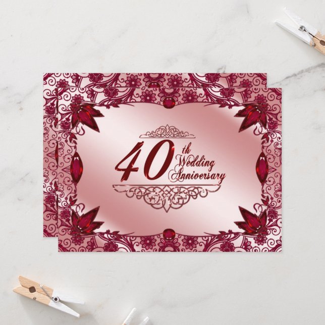 Ruby 40th Wedding Anniversary 5.5x7.5 Invitation (Front/Back In Situ)