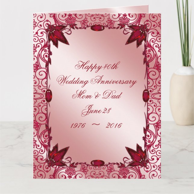 Ruby 40th Wedding Anniversary 8.5x11 Card (Front)