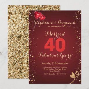 Ruby 40th Wedding Anniversary Gold Glitter Elegant Invitation