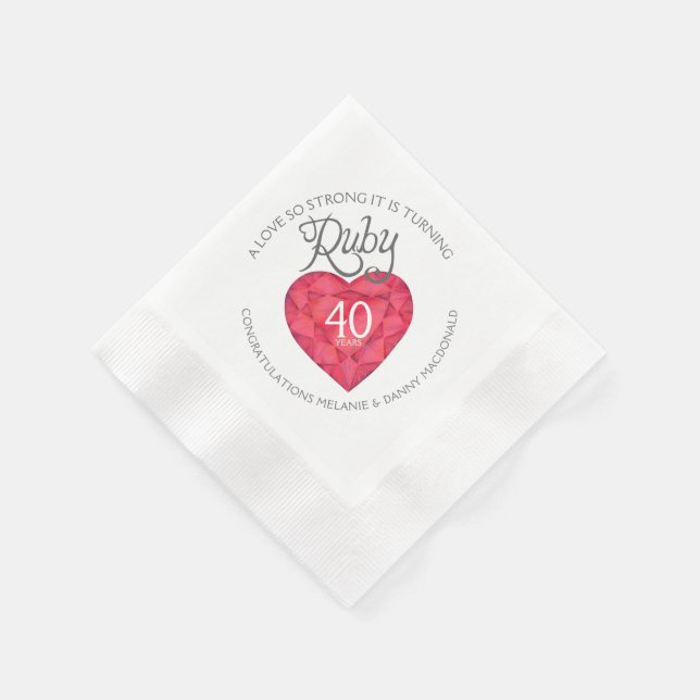 Ruby 40th wedding Anniversary heart art napkins (Corner)
