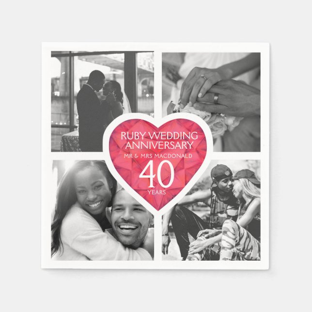 Ruby 40th wedding Anniversary heart four photos Napkin (Front)