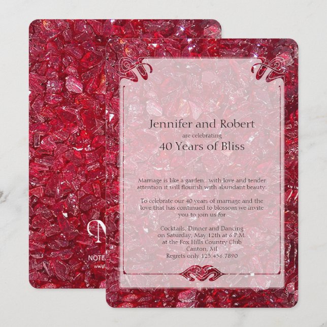 Ruby 40th Wedding Anniversary Invitation (Front/Back)