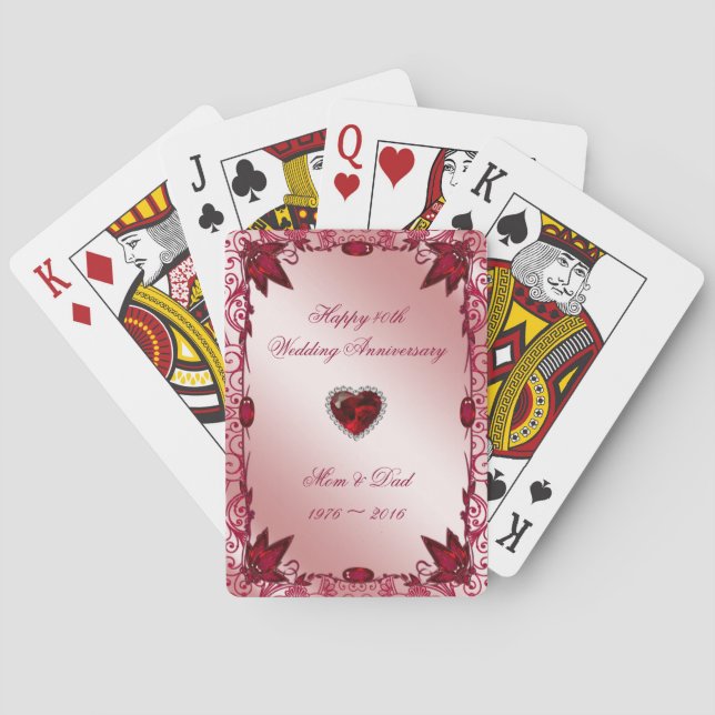 Ruby 40th Wedding Anniversary Playing Cards (Back)