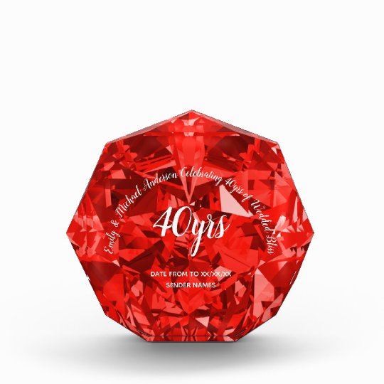 RUBY 40th Wedding Anniversary RED CRYSTAL look Acrylic Award | Zazzle.co.uk