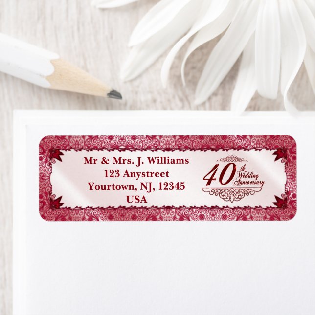 Ruby 40th Wedding Anniversary Return Address Label (Insitu)