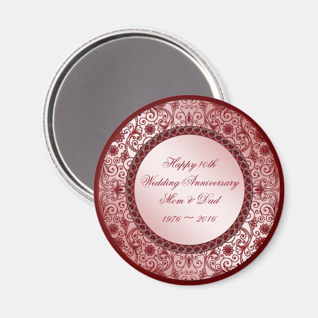 Ruby 40th Wedding Anniversary Round Magnet (Front/Back)
