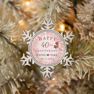 Ruby 40th Wedding Anniversary Snowflake Pewter Christmas Ornament