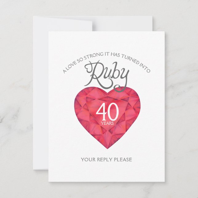 Ruby 40th Wedding Anniversary watercolor painting RSVP Card (Front)