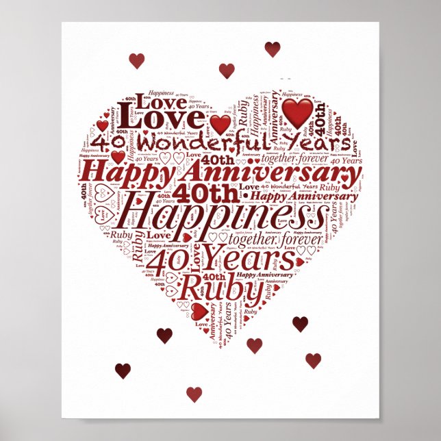 Ruby 40th Wedding Anniversary Word Art Print (Front)