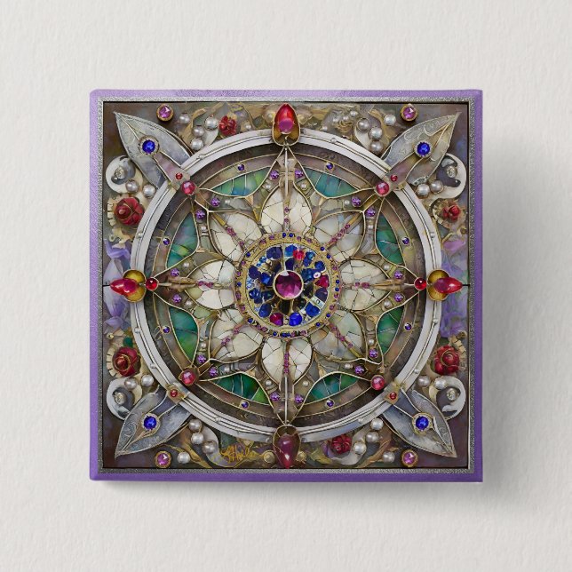 Ruby, Amethyst, Sapphire and, Pearl Mandala 15 Cm Square Badge (Front)