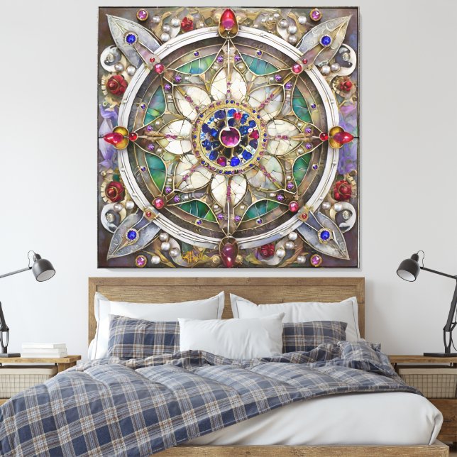 Ruby, Amethyst, Sapphire and, Pearl Mandala Canvas Print (Insitu(Bedroom))
