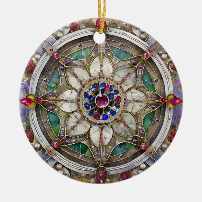 Ruby, Amethyst, Sapphire and, Pearl Mandala Ceramic Tree Decoration (Front)