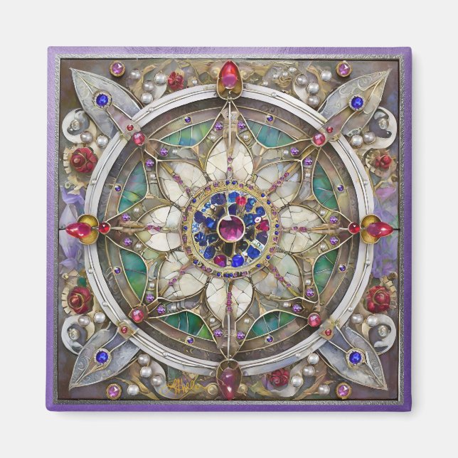 Ruby, Amethyst, Sapphire and, Pearl Mandala Magnet (Front)