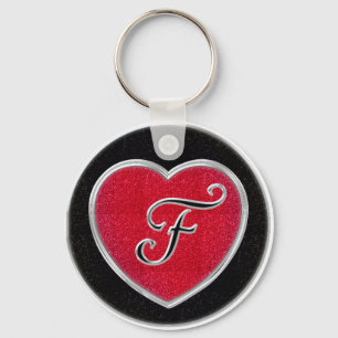 Ruby and Onyx Heart Monogrammed Keychain