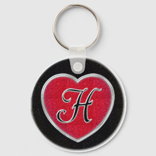 Ruby and Onyx Heart Monogrammed Keychain