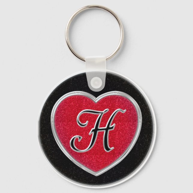 Ruby and Onyx Heart Monogrammed Keychain (Front)