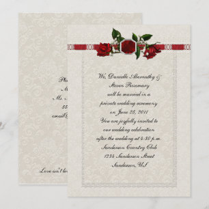 Ruby and Red Roses Ribbon Post Wedding Invitation