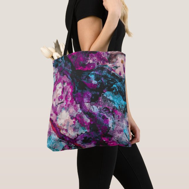 Ruby and Sapphire Crystal Geode Abstract Tote Bag (Close Up)
