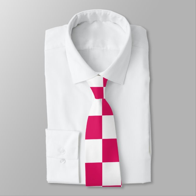 Ruby and White Chequered Vintage Tie (Tied)