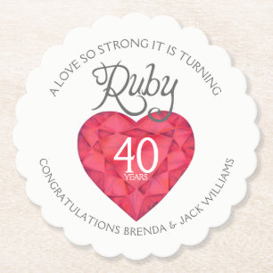 Ruby art wedding anniversary heart photo coasters