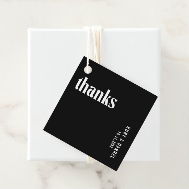 Ruby Black Modern Wedding Favour Tags (In Situ)