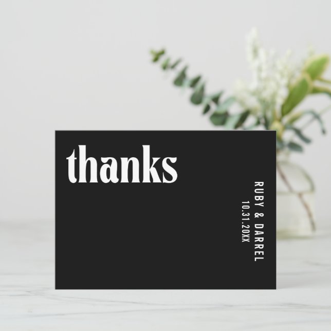 Ruby Black Modern Wedding Thank You Card (Standing Front)