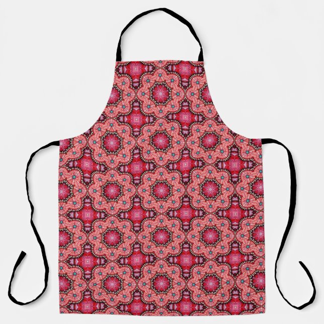 Ruby Bloom Tile – Ornamental Red Floral Pattern Apron (Front)
