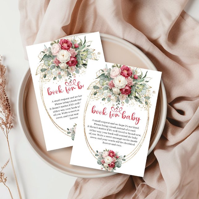 Ruby blush floral baby shower book request card  (Ruby blush floral baby shower book request card with gold

)