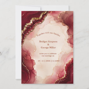 Ruby Burgundy Agate Luxe marble Wedding Invitation