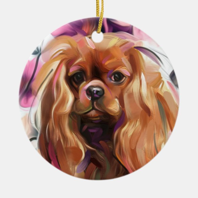 Ruby Cavalier Christmas Ornament | Vintage Floral (Front)