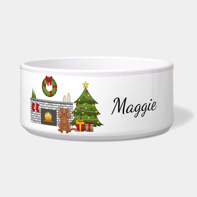 Ruby Cavalier Dog In A Christmas Room & Name (Front)