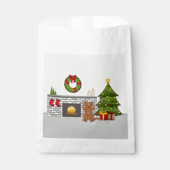Ruby Cavalier Dog In A Festive Christmas Room Favour Bags (Front)