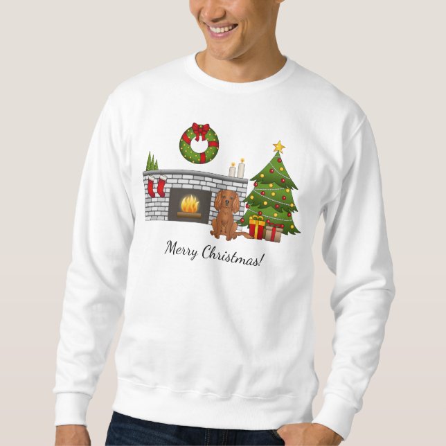 Ruby Cavalier Dog In Festive Christmas Room Sweatshirt (Front)