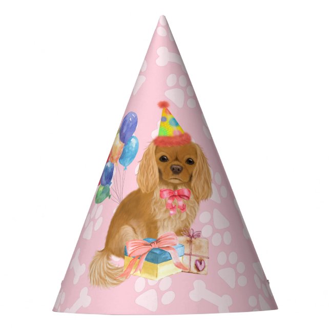 Ruby Cavalier King Charles Spaniel Birthday  Party Hat (Front)