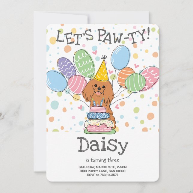 Ruby Cavalier King Charles Spaniel Birthday Party Invitation (Front)