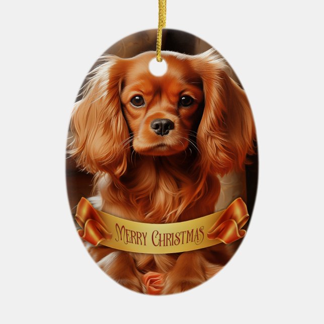 Ruby Cavalier King Charles Spaniel Ceramic Tree Decoration (Front)