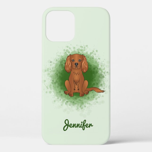 Ruby Cavalier King Charles Spaniel Dog On Green Case-Mate iPhone Case (Back)