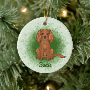 Ruby Cavalier King Charles Spaniel Dog On Green Ceramic Tree Decoration